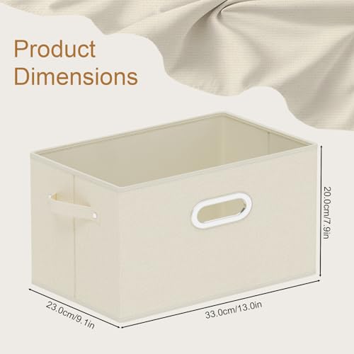 Foldable Cloth Basket with 4 Handles, Decorative Open Storage Boxes, Stackable Cube Organization, Fabric Bins for Shelves, Closet, Living Room, 13x9.1x7.9in, Beige, 2 Pack - color: Beige, size: 13x9.1x7.9 in(2 Pack)