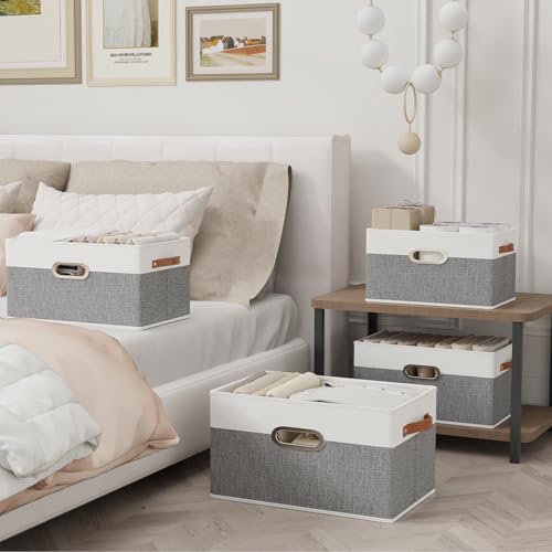 Yawinhe Foldable Storage Baskets for Shelves, Fabric Closet Organizers, Bins with 3 Handles, Cubes for Clothes, White/Grey, 15''Lx9.8''Wx8.3''H, 6-Pack - color: White/Grey, size: 15.0x9.8x8.3inch(6-Pack)