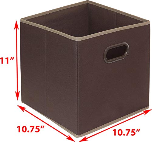 Simple Houseware Foldable Cube Storage Bins with Handles, 11-Inch, Brown, 6-Pack, Fabric Cubes Organizer for Closet or Shelves - color: Brown