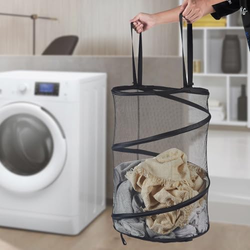 Seiritex Mesh Popup Laundry Hamper 115L Foldable Laundry Basket Extra Large Capacity Collapsible Clothing Storage Basket with Handles 26 H x 18 W x 18 L (Black) - color: Black
