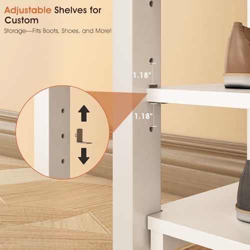 IUNVR Shoe Rack Bench Seat Rubberwood 3-Tier Wooden Storage Bench 550lbs Compact Mid-Century Modern Design for Entryway, Hallway, Closet, Front Door Entrance, Foyer - color: White-3 Tier(wood), size: 23.6"W x 11.8"D x 20.5"H
