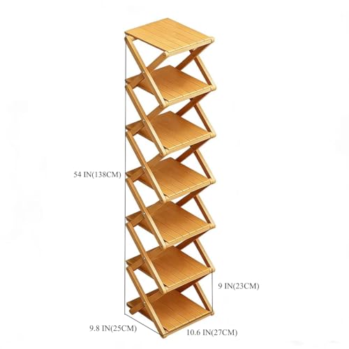Bamboo Shoe Rack - No Assembly Required, Tall Narrow Foldable Shoe Organizer, Space-Saving Multifunctional Shelf for Entryways, Corners, Bedrooms, Balconies, 7 Layer(Reinforced and Thickened) - color: Wood Color, size: 7 Layers