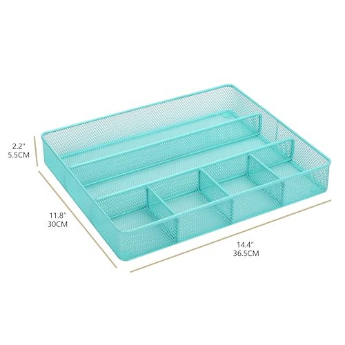 Annova Desk Top Organizer Tray for Office Organization - Metal Mesh - Storage Tray with Dividers for Pens, Desktop Accessories, Bathroom, Kitchen, Makeup and Office Supplies (Large, Turquoise) - color: Turquoise, size: Large