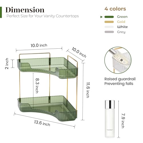 Aveniee Corner Bathroom Counter Organizer, Bathroom Countertop Shelf Makeup Organizer for Vanity Perfume Tray for Corner Storage (2 Tiers, Green) - color: Gem Green, size: 2 Tier