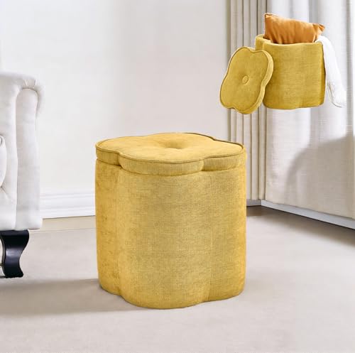 Crestview Collection 18" Flower Foot Rest Ottoman with Storage,Chenille Fabric Pouf Ottoman for Home Decor, Vanity Stool, Extra Seating for Living Room, Bedroom, Entryway, Spice Yellow - color: Spice Yellow