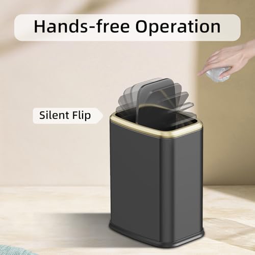 8L/2.1 Gal Small Bathroom Trash Can with Lid, Swing-Top Rectangular Waste Bin, Stainless Steel Garbage Can for Home, Office, Toilet, Bedroom, Living Room (Titanium Black) - color: Titanium Black