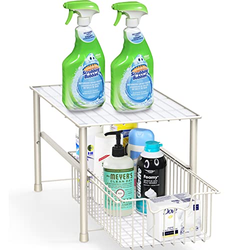 Simple Houseware Stackable Under Sink Cabinet Sliding Basket Organizer Drawer, White - color: White