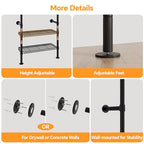 Higeego W5 Industrial Clothes Rack, Clothing Rack for Hanging Clothes, Heavy Duty Wall Mounted Closet System Black Expandable Garment Racks, Sturdy Steel Pipe Wardrobe Closet, 1300LBS Load 9' to 12'9" - color: Black