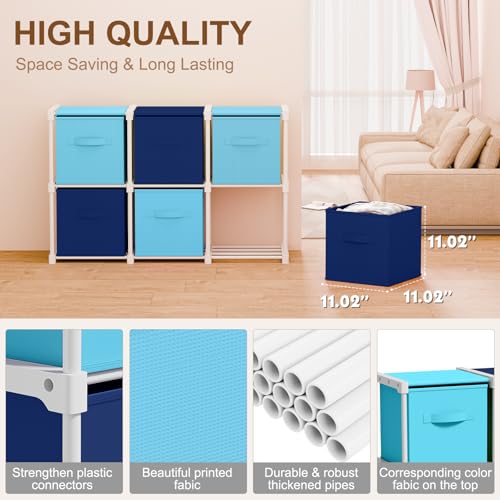 Briwooody 6 Cube Storage Organizer Bins with Shelf 11'' Toy Storage Box Back to School Dorm Organizers Fabric Unit for Playroom Book (Dark Blue,Light Blue) - color: Dark Blue,Light Blue