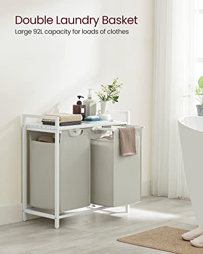 VASAGLE Laundry Hamper, Laundry Basket, Laundry Sorter with 2 Pull-Out and Removable Bags, Shelf, Metal Frame, 2 x 12.1 Gallons (46 L), 28.8 x 13 x 28.4 Inches, Cream White and Cloud White UBLH201W01 - color: Cream White + Cloud White, size: 2 Bags - 92 L