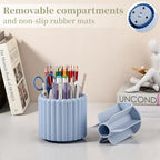 Anyoifax 360° Rotating Pen Holder 7 Slots Desk Organizer Removable Pencil Cup Plastic Art Supplies and Accessories Desktop Storage Box Caddy for Office, School, Home (Blue) - style: Stripe Blue