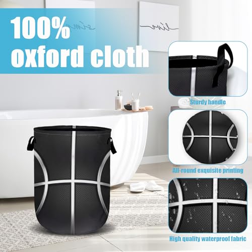 Cool Basketball Laundry Basket, Sport Ball Laundry Hamper Collapsible Oxford Cloth with Handle Clothes Toy Storage Bin for Bathroom Laundry Room Bedroom 15.7 X 20 Inch - color: Cool Basketball