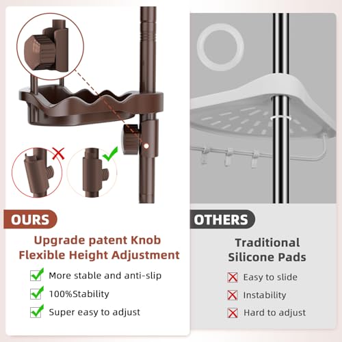 XLHOMO 32-122inch Corner Shower Caddy Tension Pole Brown, Rustproof Drill-Free Shower Shelves for Bathroom Bathtub Washbasin, Adjustable Shower Organizer with 4 Tier Patent Stable Shelves & Towel Bars - color: Brown