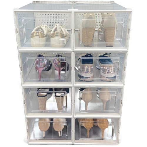 OnDisplay Clik Stackable Interlocking Shoe Box System (Medium Clear/White, Set of 8) - color: Medium Clear/White, size: Set of 8