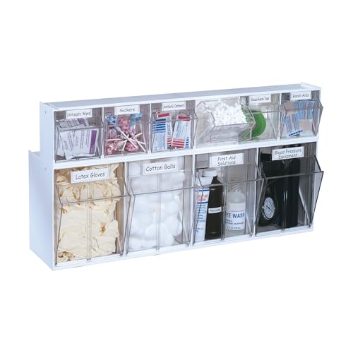 Deflecto Interlocking Tilt Bin, 6 Bin Unit, Clear and White, 23-5/8” x 4-1/2” x 3-5/8” (20603OP) - style: 6 Bins