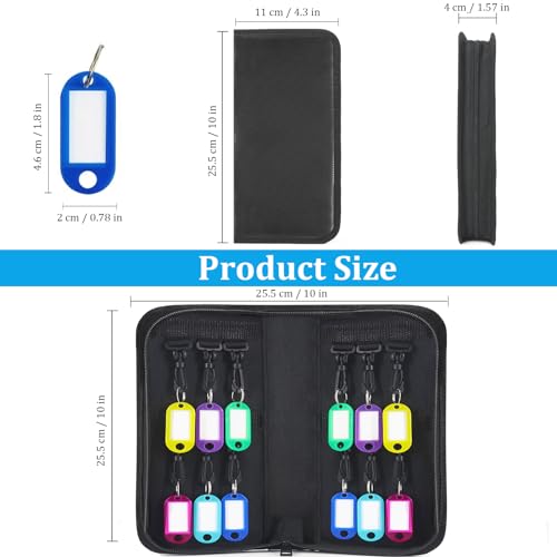 Portable Zippered Key Organizer, Waterproof Fireproof Key Case with 12 Key Hooks and Tags,Portable Key Storage for Rental Management Real Estate Sales Hotel Executives and Car Service (12 keys) - size: 12 keys