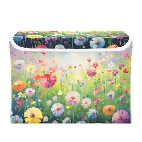 xigua Colorful Flowers Storage Bins with Lids and Carrying Handle,Foldable Storage Boxes Organizer Containers Baskets Cube with Cover for Home Bedroom Closet Office - color: Colorful Flowers