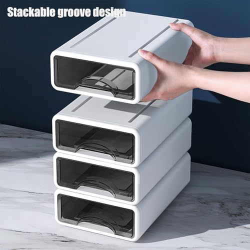 Desk Organizer with Drawers, Stackable Storage Drawers with Compartments Desktop Organization for Office Supplies, Makeup, Pencils, Tape, Erasers, Paperclips, Chargers (4 Pack White) - color: White