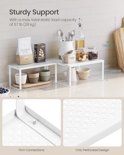 SONGMICS Spice Racks, Set of 2 Metal Cabinet Shelf Organizers, Countertop Organizers, Shelf Risers, Stackable, Expandable, White UKCS005W01 - color: White, size: 11"D x 12.6"W x 6.1"H + 5.5"D x 12.6"W x 6.1"H