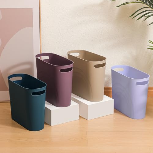 rejomiik Small Trash Can, 3.5 Gallon Slim Garbage Can Plastic Waste Basket with Handles Container Bin for Narrow Spaces Bathroom, Bedroom, Kitchen, Office at Home, Khaki - color: Khaki, size: 1 pack
