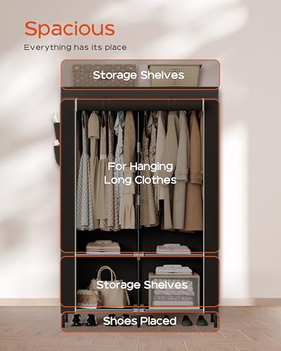 CASAMAYA Portable Closet, 34 Inch Large Capacity Wardrobe Closet with Cover, Clothes Storage Organizer with Shelves and 2 Hanging Rods, Easy to Assembly, Black PCT202B01 - size: 34"L x 17.7"W x 70.9"H