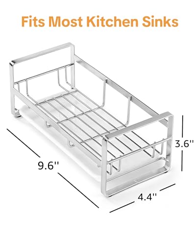 HULISEN Large Sponge Holder, 304 Stainless Steel Kitchen Soap Dispenser Caddy Organizer, Countertop Soap Dish Rack Drainer with Removable Drain Tray, not Including Dispenser and Brush, Silver - color: Silver, size: Large