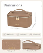 Prite Makeup Bag, Large Capacity Portable Travel Cosmetic Bag, Waterproof Makeup Organizer for Women with Handle and Divider (001 Brown) - color: 001 Brown