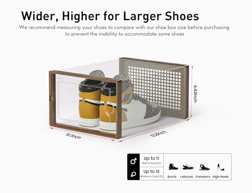 Kuject X-Large Shoe Storage Boxes Organizers for Closet 12 Pack, Fit Size 11,Clear Plastic Stackable Sneaker Containers for Entryway, Space Saving Shoe Rack, Brown - color: Brown, size: X-Large
