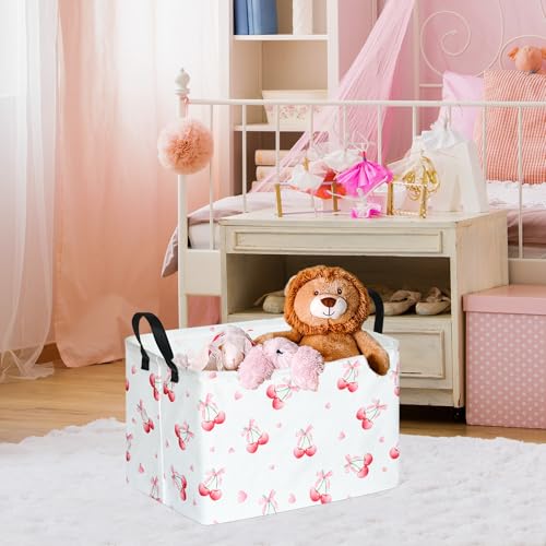 Pink Cherry Toy Box Chest Kids Hamper Storage Basket Collapsible Organizer Bin Gift Baskets for Home/Dorm/Kitchen/Pet/Office/Closet/Shelf 14.9" L x 10.2" W x 9.8" H - color: pink cherry