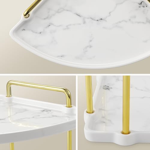 KES Marble Pattern Bathroom Corner Countertop Organizer, 2-Tier Ceramic Corner Counter Shelf, Vanity Skincare Perfume Organizer and Makeup Storage Tray Shelf, Polished Gold, BSC901B-PG - color: Polished Gold