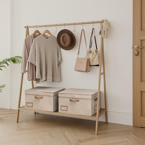 StorageWorks Large Clothes Storage Bins, Fabric Boxes with Divider Board, Baskets for Clothes, Linen Closet Organizers with Lid, Mixing of Brown & Beige, 2-Pack - color: Mixing of Brown & Beige, size: Large