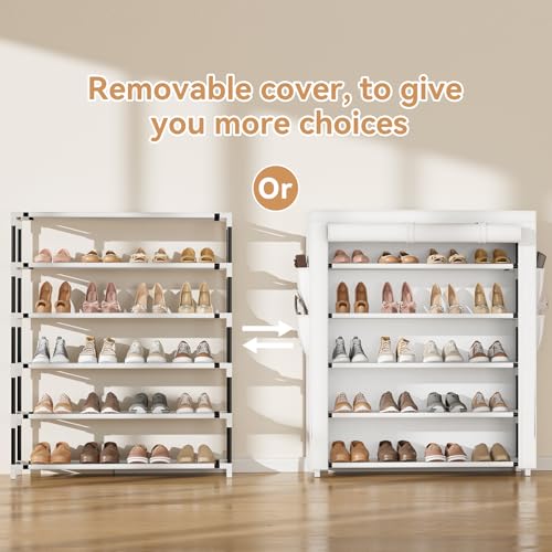 VILICK Shoe Rack with Cover, 5 Tier Shoe Organizer Storage for 20-24 Pair Shoes and Boots Large Shoe Storage Shelf Space Saving Vertical Shoe Rack for Closet, Front Door Entrance, Dorm, Garage, White - color: White, size: 33.8"W-5 Tier