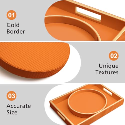 SANZIE Leather Tray Desktop Storage Organizer Premium Serving Tray Decorative Trays Valet Trays for Sundries Cosmetics Phone Wallet Cutlery (Orange Holder with Disc) - color: Orange Holder With Disc