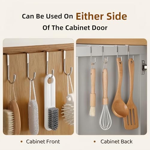 Over Cabinet Door Hook & Wardrobe Door Hook, Stainless Steel Hanging Hooks for Towels, Bags, Clothes – Bathroom Door Hooks for Towels, Kitchen Cabinet Hooks, Wardrobe Hooks, Dorm Room Hangers (2PCS)