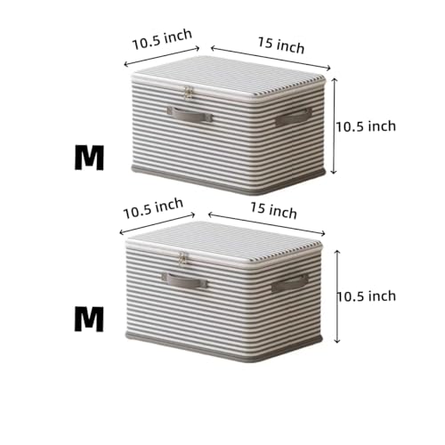 Foldable Storage Containers, Gray Striped Fabric Boxes with Lids, Stackable Closet Organizer Bins for Bedroom, Clothing Storage (Gray, M) - color: Gray, size: M