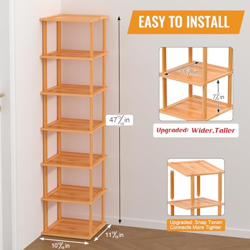 MHXW SXPN Bamboo Free Standing Shoe Rack Shelf Multi Tier Tall Wooden Stackable Shoes Rack Organizer for Closet Front Door Entrance Narrow Vertical Shoe Storage (Nature, 7 Tiers) - color: Nature, size: 7 Tiers
