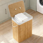 Bamboo Laundry Hamper Large 106L with Removable 4-Section Liner, Foldable Storage Basket with Lid and Handles for Bedroom, Laundry Room, Small Spaces – Natural - Rectangle - color: Natural - Rectangle