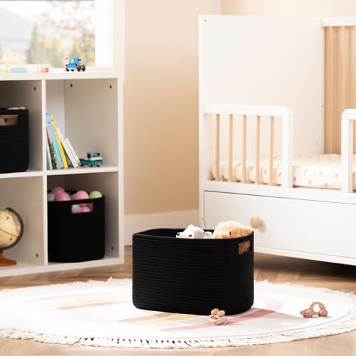 UBBCARE 4 Pack Storage Baskets for Organizing, Shelf Baskets with Handles, Woven Storage Baskets for Bookcase/Cube Shelf/Closet, 14.5"L x 9.8"W x 9"H, Black - color: Black, size: 4 Pack-14.5"(L)×9.8"(W)x9"(H)