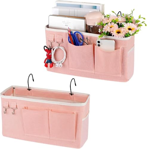 Bedside Storage Caddy/Bedside Hanging Storage Bag for Headboards Bunk Beds Dorm Rooms Book Phone Magazine Holder (2PC Light Pink) - color: 2PC Light Pink