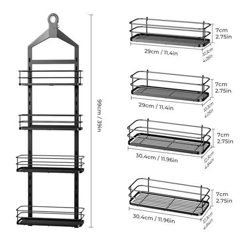 ODesign 4 Tier Height-Adjustable Shower Caddy Hanging Anti-Swing-Over The Shower Head Caddy-Sho wer Storage Organizer Bathroom Shelves Basket Caddies-Black - color: Black, size: 4 Tier
