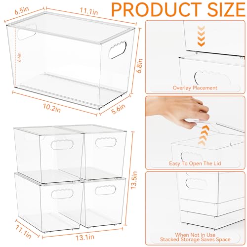 Yieach 4 Pack Large Stackable Clear Storage Bins with Lids,BPA FREE Pantry Organizers and Storage with Handle,Plastic Containers Organization and Storage for Kitchen,Refrigerator,Closet Organization - size: Pack of 4
