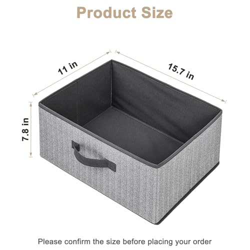 Storage Baskets, 15.7 Inch Woven Fabric Bins, Storage Cubes with Reinforced Handles, Organizer Bins for Closet Shelves, Foldable, for Toys, Clothes (3PCS/Grey-15.7*11*7.8inch)