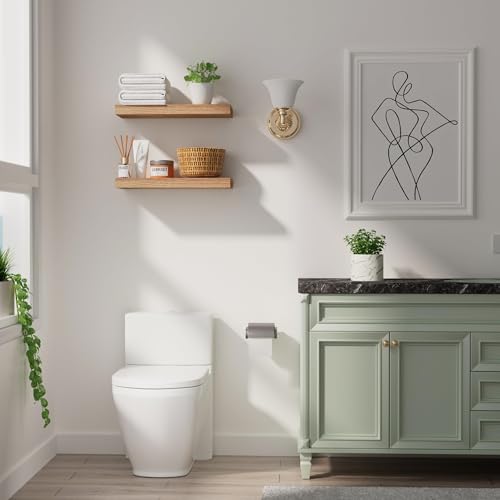 INHABIT UNION Oak Floating Shelves Wood for Wall 15.7in Wall Mounted Display Ledge Shelves Perfect for Bedroom, Bathroom, Living Room and Kitchen Decoration Storage (Set of 2) - color: Oak, size: 15.7 Inch