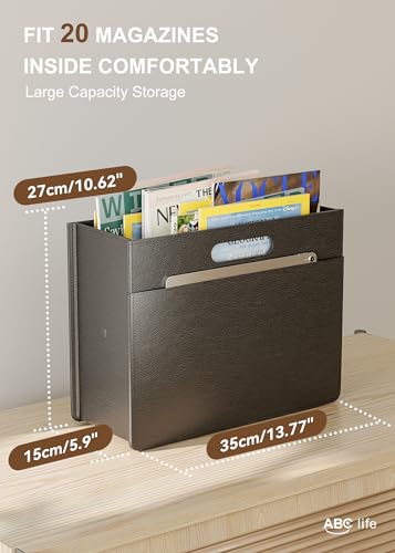 ABC life 2 PACK Magazine Basket Holder, PU Leather Foldable Magazine Rack, Document File Holder Organizer, Newspaper Book Storage Bin Organizer for Living Room Home Office, Balck - color: Black(2pc)