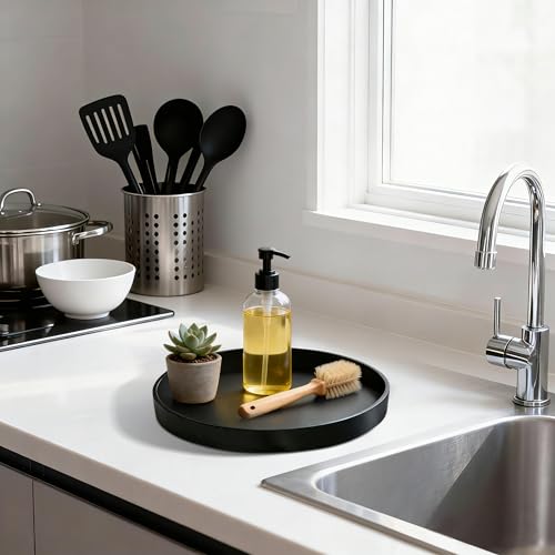2 Pack 8" Bathroom and Vanity Tray, ABS Bathroom Counter Organizer, Coffee Table Decor for Perfume, Candles, Keys &More. Kitchen Countertop Organizer, Decorative Tray Soap Holder, Black - color: Black, size: 8" - 2Pcs