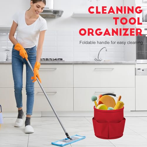 Cleaning Caddy for Cleaning Supplies,17L Cleaning Supply Caddy with Handle Foldable Cleaning Supplies Organizer Bucket Cleaning Products Organizers for Home, Garden (Red) - color: Red