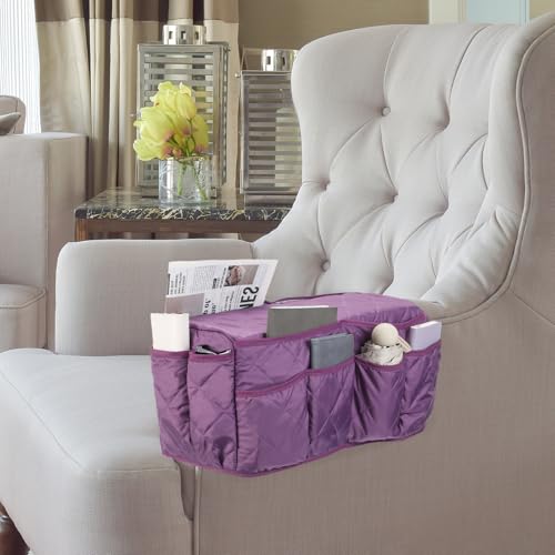 uxcell 2 Pcs Recliner Armchair Caddy, Couch Armrest Organizer with 14 Pockets for Bedside Sofa Remote Control Holder Magazine Phone Book Glasses (Purple, 20" x 7" x 9") - color: Purple