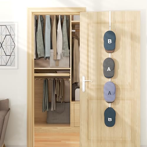 HapiRm Over Door Hat Rack - Hat Organizer with 4 Hooks Design, Hanging Baseball Cap Organizer Storage Holds Up to 20 Caps for Door, Bedroom, Closet(White) - color: White, size: 1 Pack