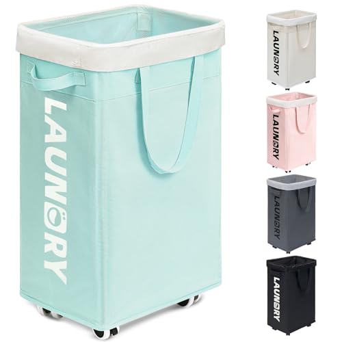 Goodpick Rolling Laundry Basket with Wheels,75L Large Collapsible Laundry Hamper with Removable Wash Bag Space for living room, Blue - color: Blue 1-Pack