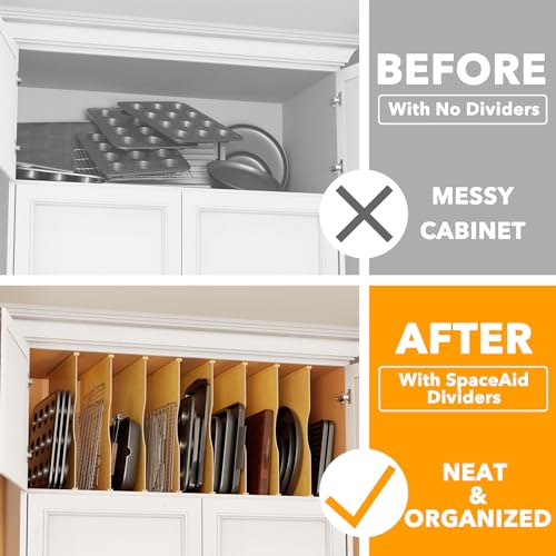 SpaceAid 8 Pack Tray Dividers for Cabinets, Bamboo Kitchen Cookie Baking Sheet Organizer for Cabinet, Vertical Pan and Trays Organizers for Pantry Storage - size: 8 Pack (23.5"D x 23.7"H)